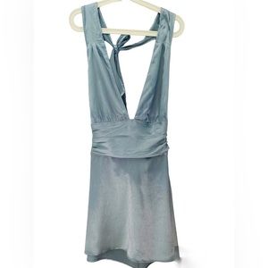 Solid Deep V Halter Mini Dress, M47